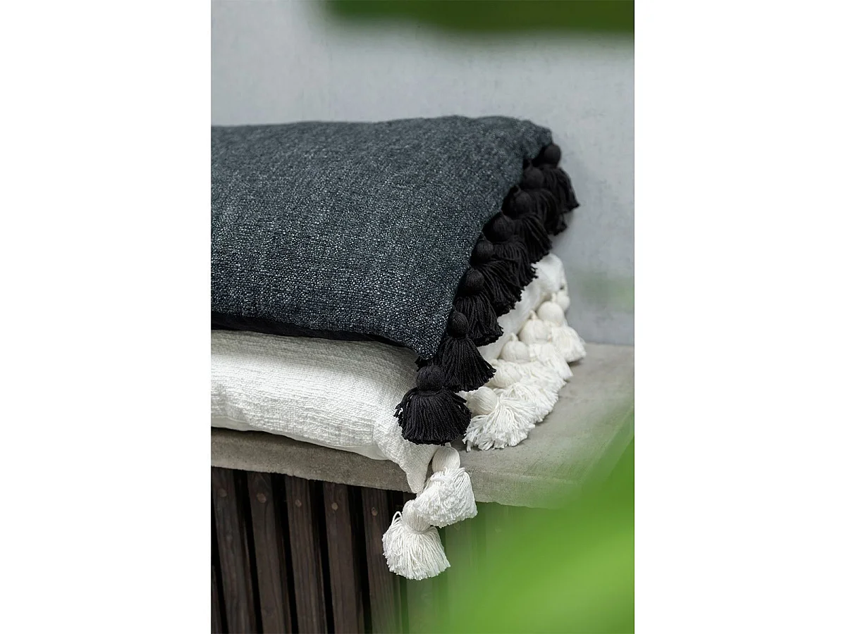 Coussin Déco Pompons "Bella" 40x59cm Noir