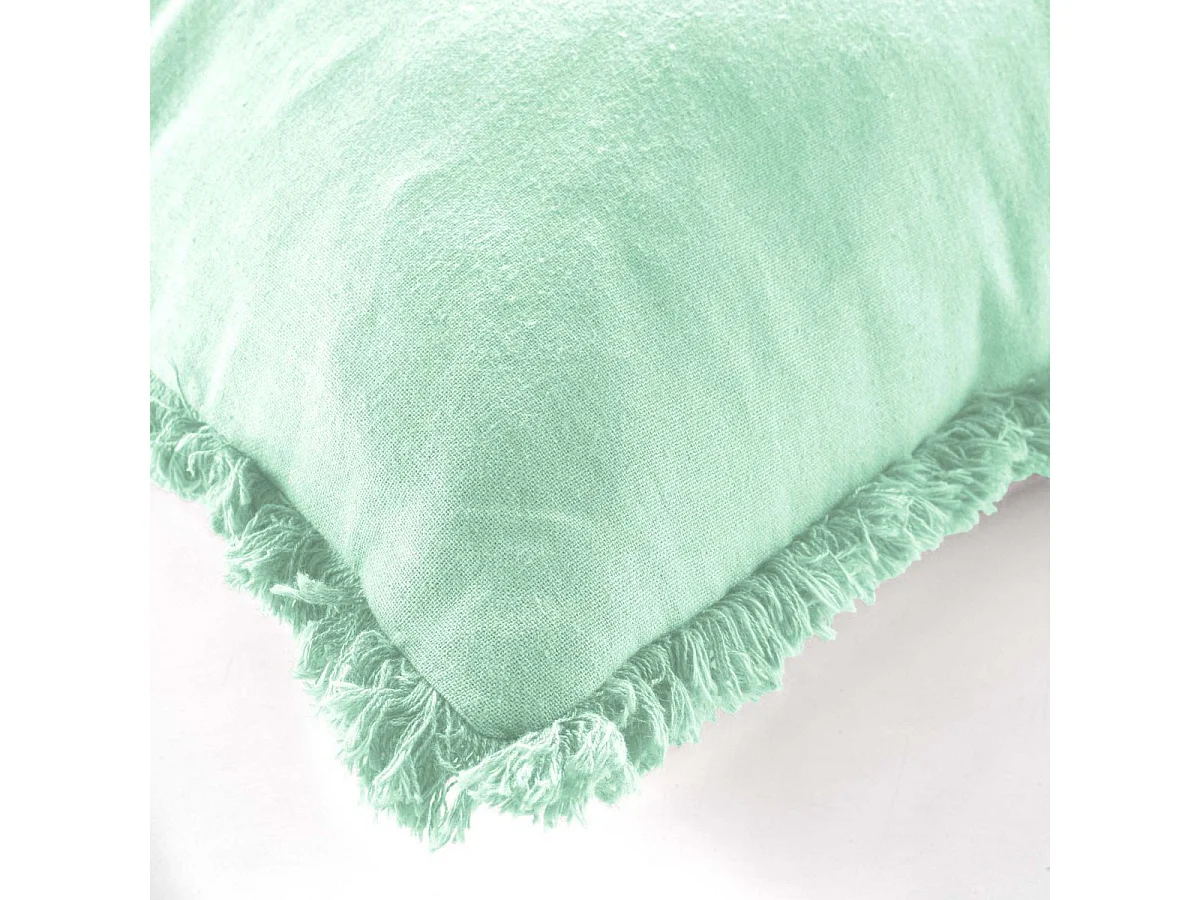 Coussin Déco Uni Franges "Eve" 45x45cm Sauge