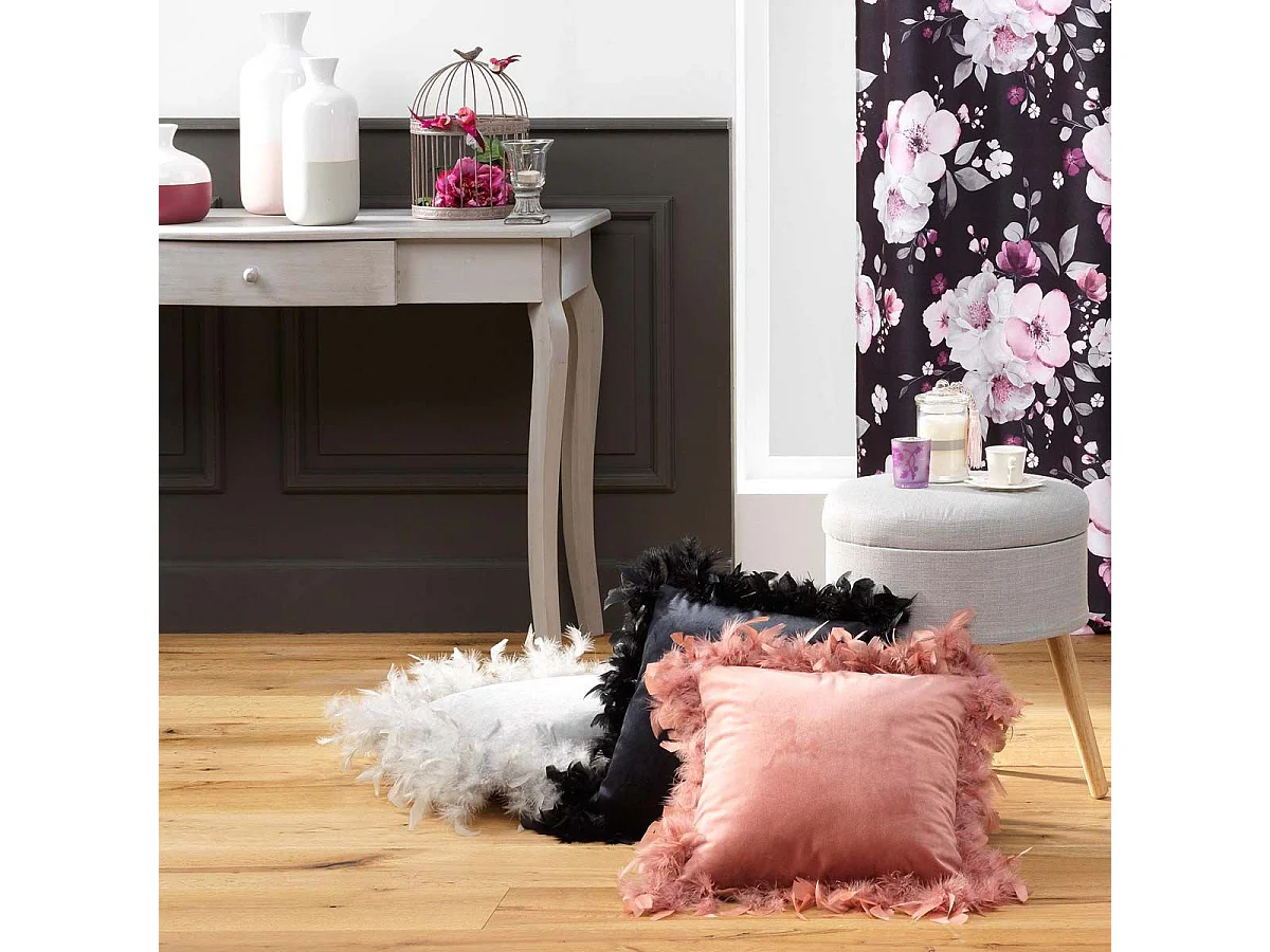 Coussin Déco Plumes "Marlina" 40x40cm Gris