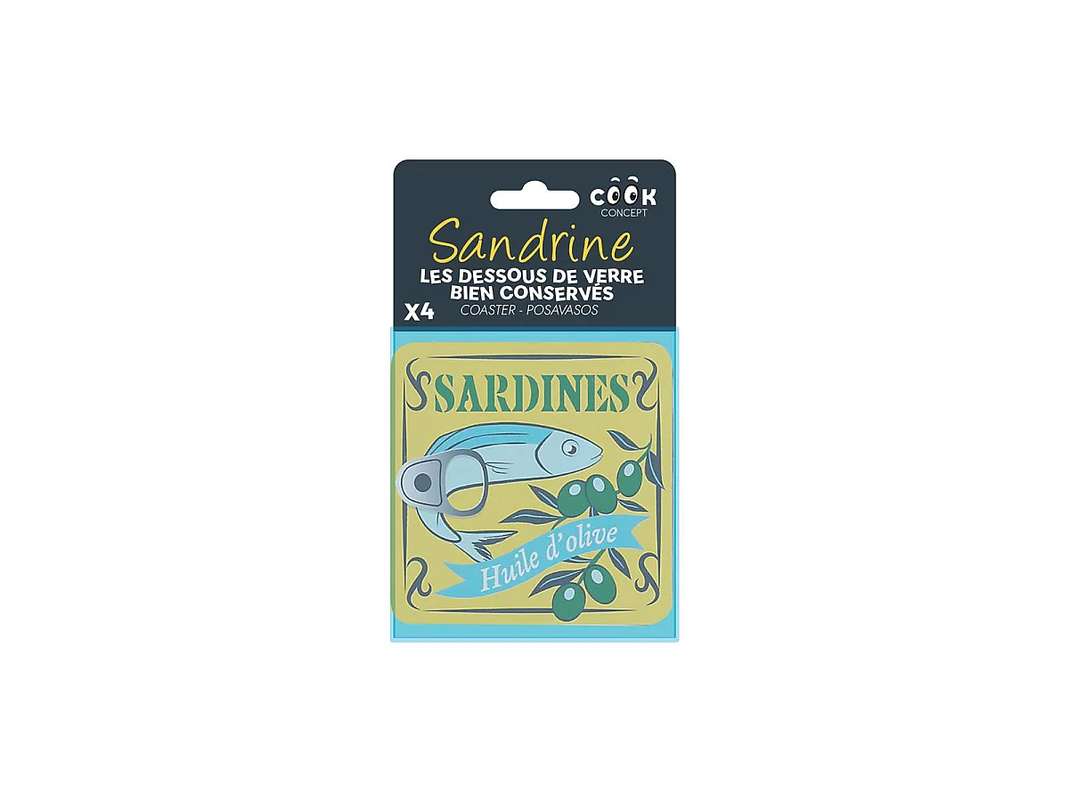 Lot de 4 Dessous de Verre "Sardine" 10cm Multicolore