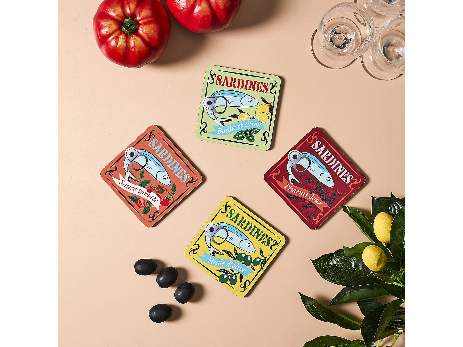 Lot de 4 Dessous de Verre - COOK CONCEPT - Ludique - Sardine - Multicolore
