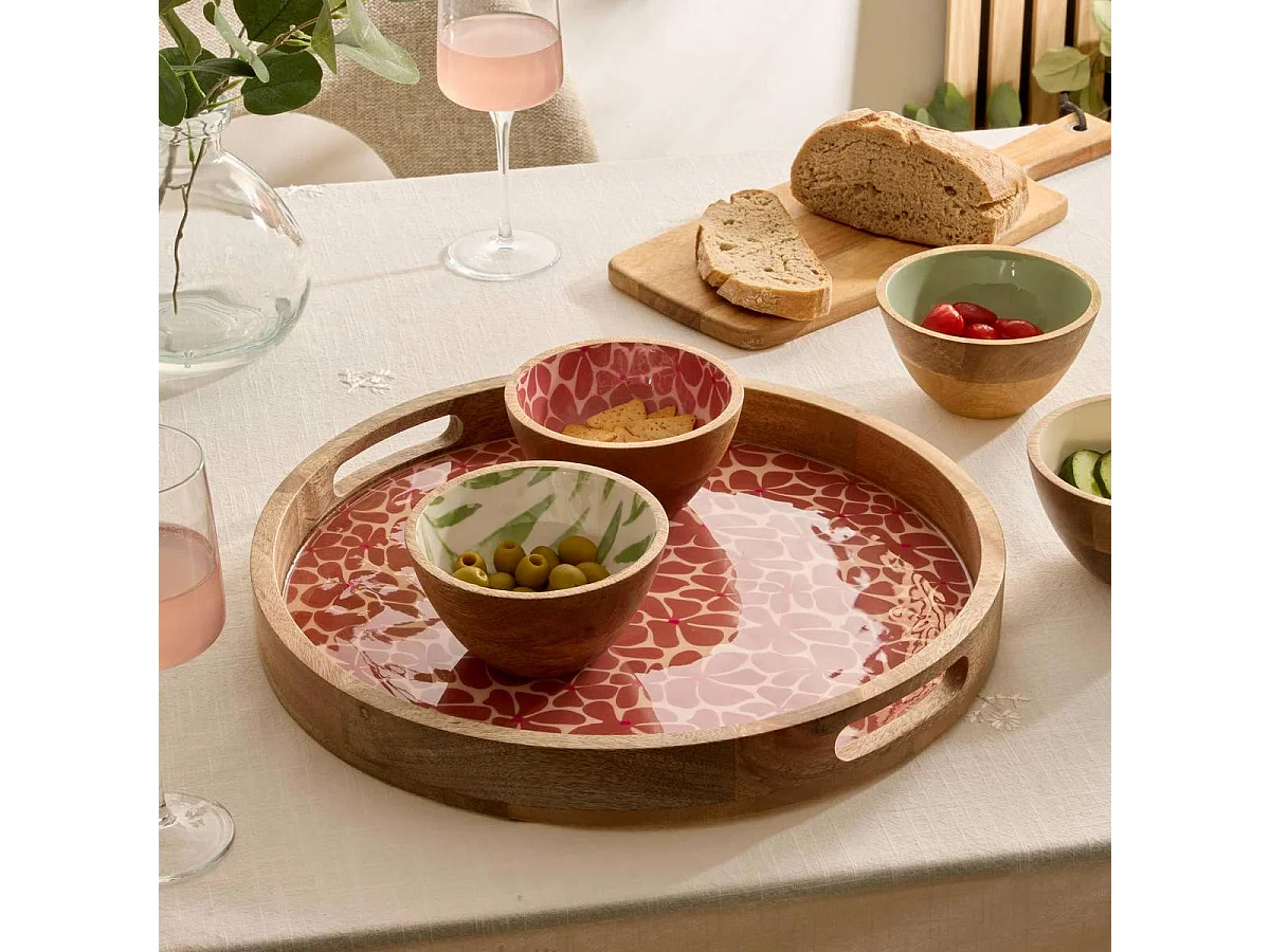Plateau de Service en Bois "Inaya" 38cm Terracotta