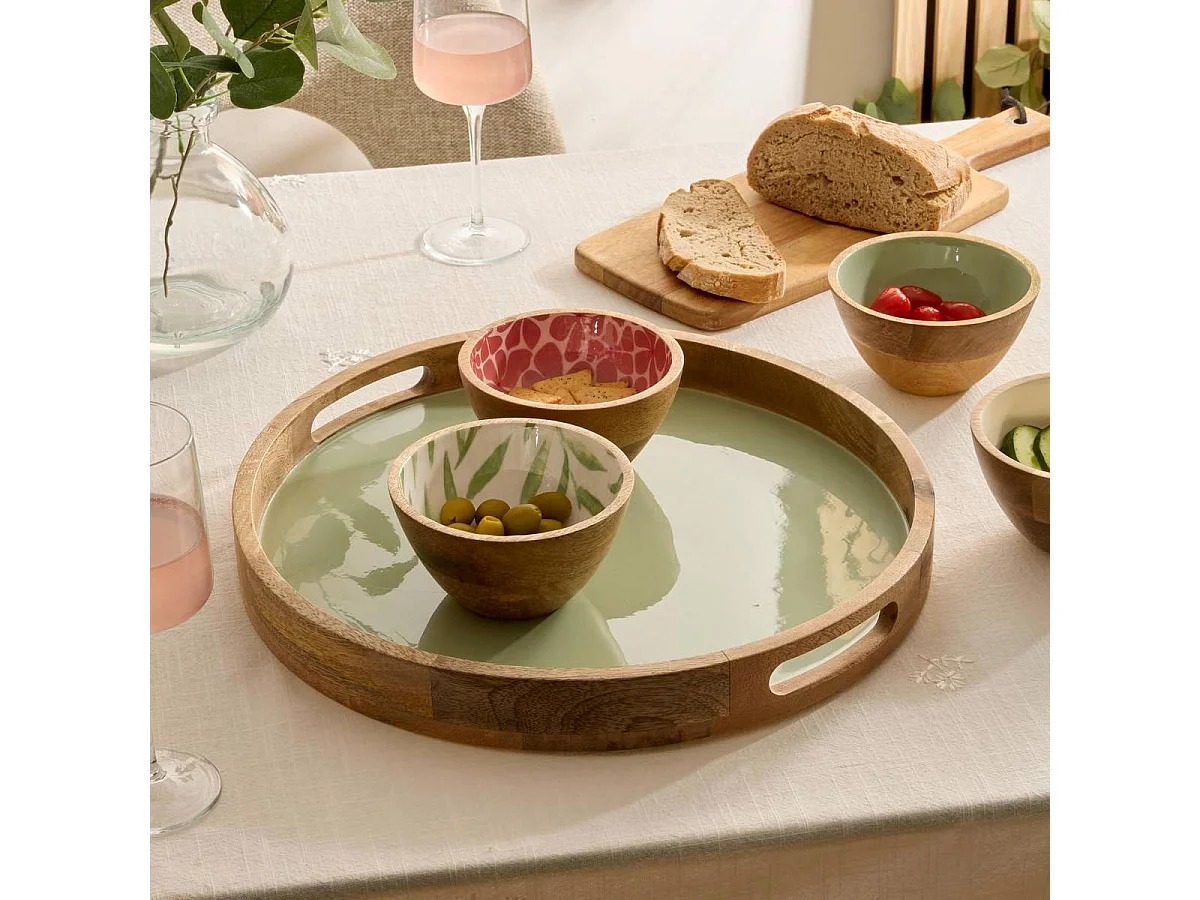 Plateau de Service en Bois "Inaya" 38cm Vert