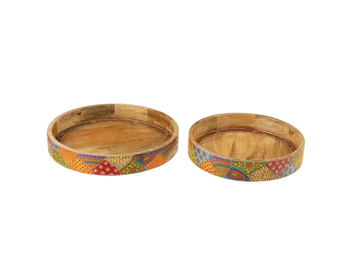 Lot de 2 Plateaux Déco en Bois "Delhi" 40cm Multicolore
