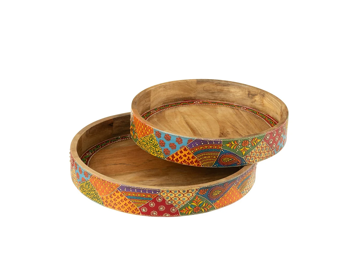 Lot de 2 Plateaux Déco en Bois "Delhi" 40cm Multicolore