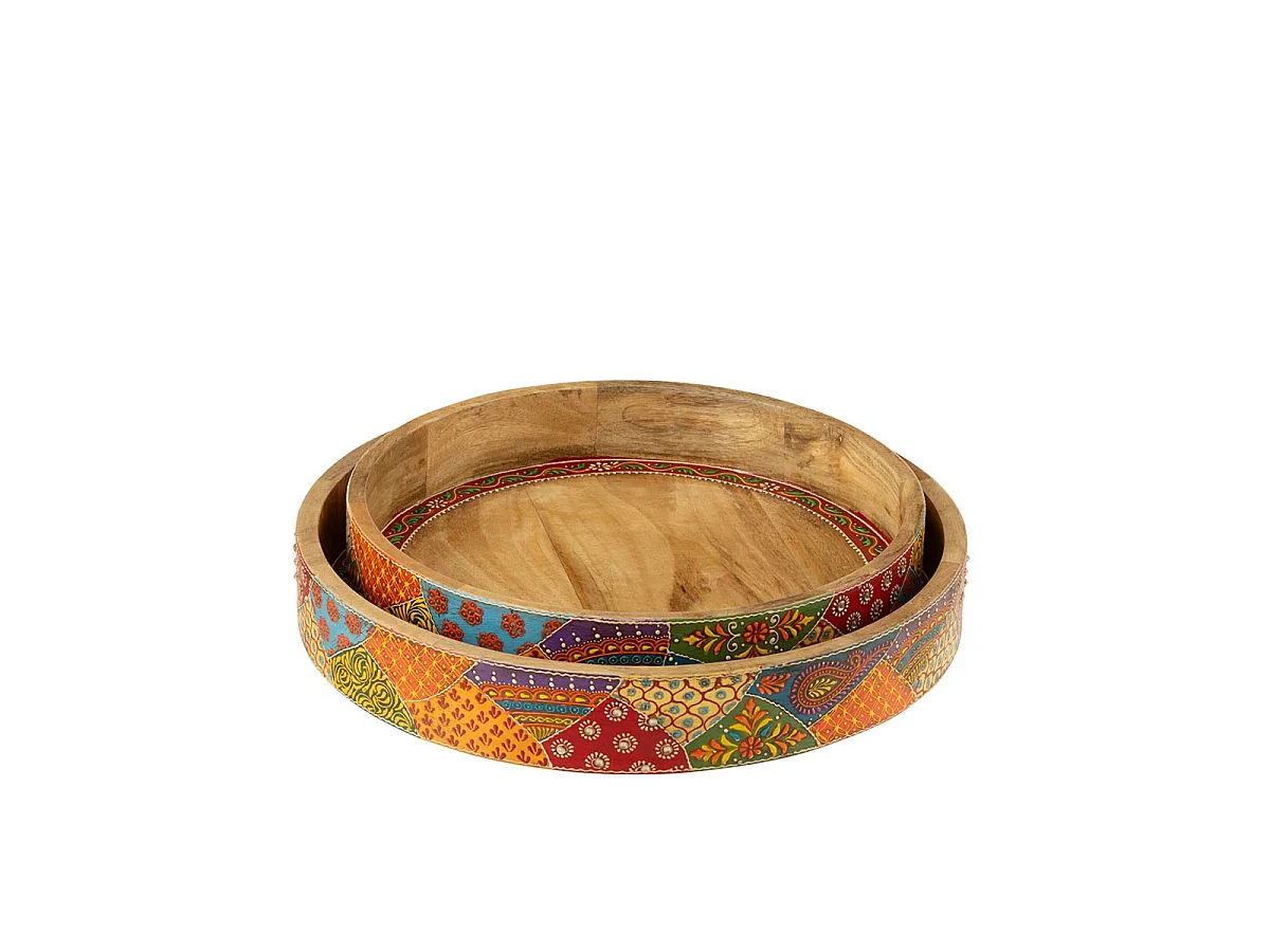Lot de 2 Plateaux Déco en Bois "Delhi" 40cm Multicolore