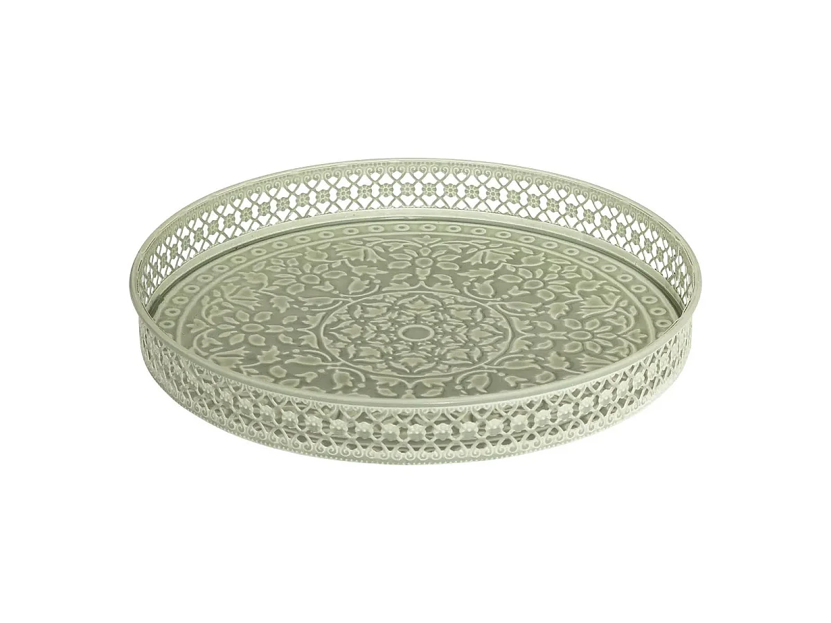 Lot de 2 Plateaux Déco "Wild Romance" 31cm Blanc & Vert