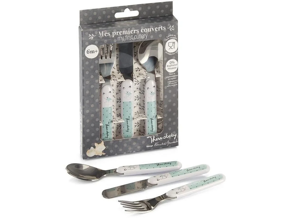Service repas enfant THERMOBABY en inox — gobelet, bol, assiette creuse et couverts