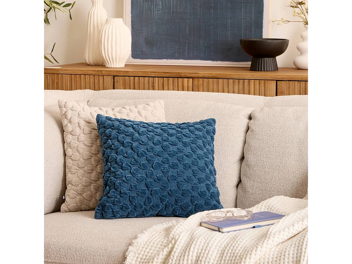Coussin Chenillé 3D "Nova" 40x40cm Bleu Égéen
