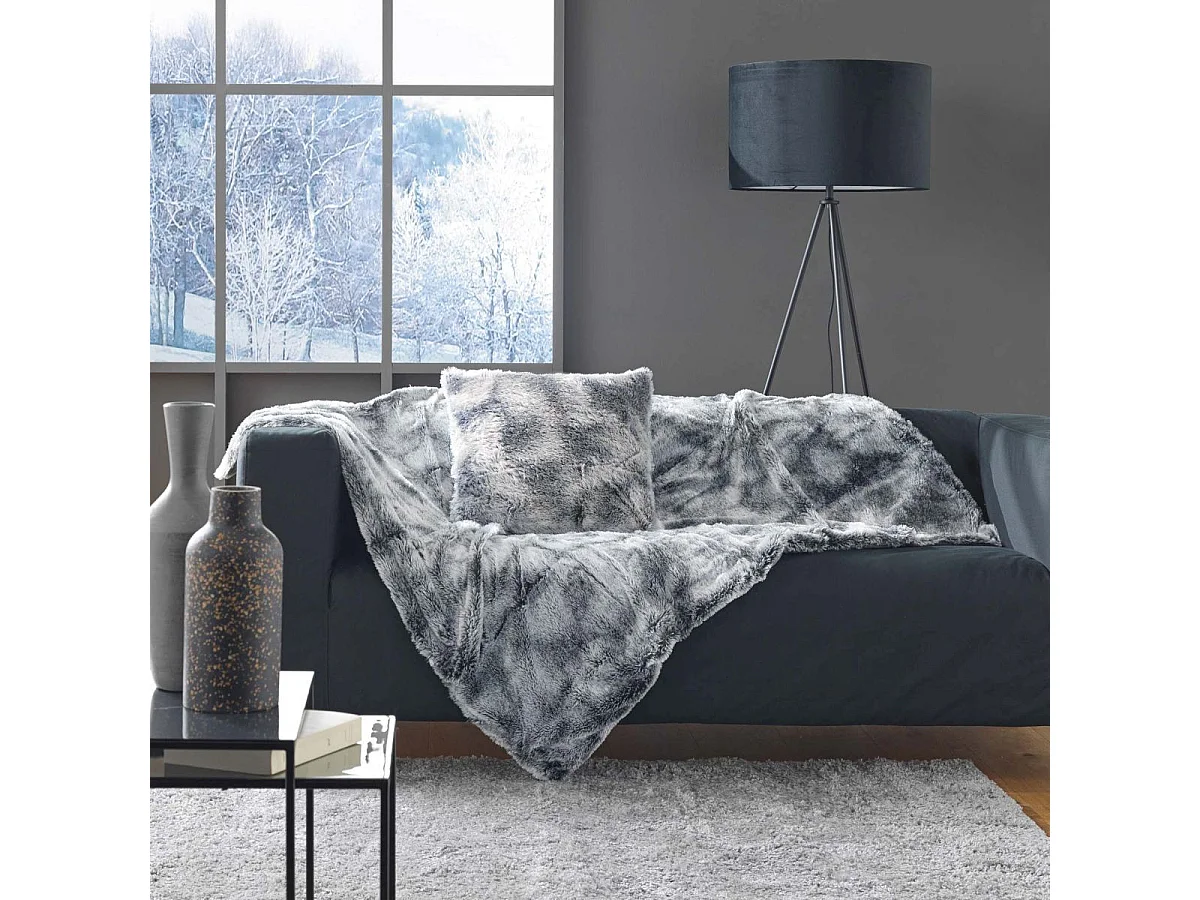 Coussin Imitation Fourrure "Antartic" 45x45cm Gris
