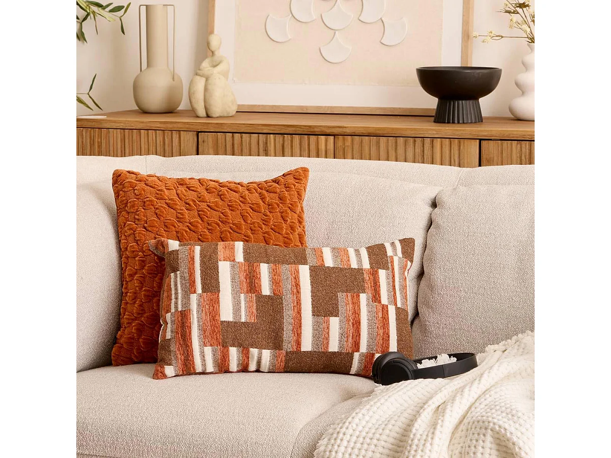 Coussin Déco en Jacquard Chenillé "Calix" 30x50cm Ambre