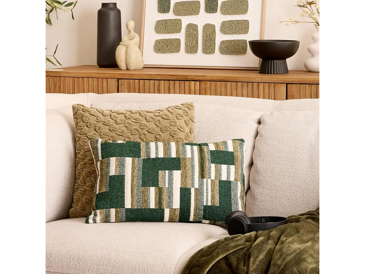 Coussin Déco en Jacquard Chenillé "Calix" 30x50cm Kaki