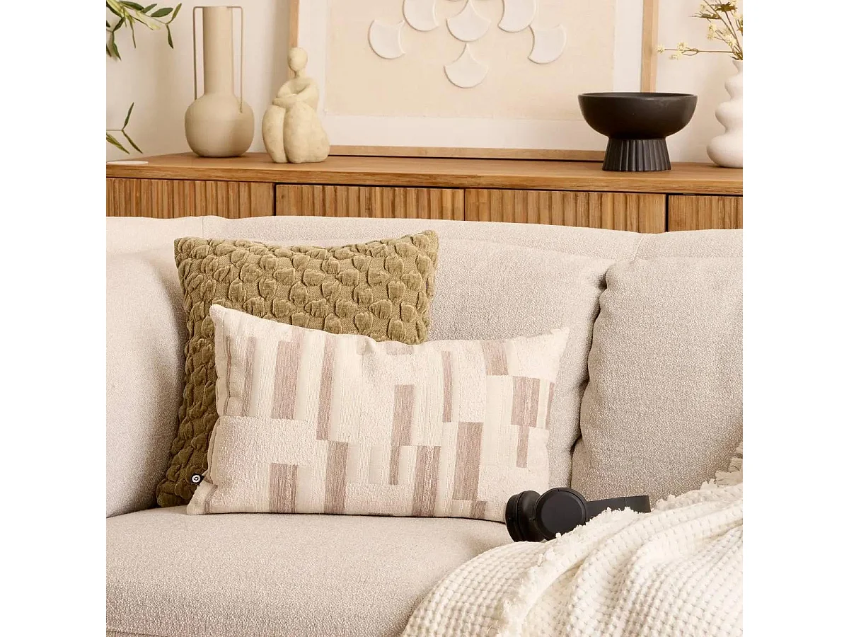 Coussin Déco en Jacquard Chenillé "Calix" 30x50cm Beige