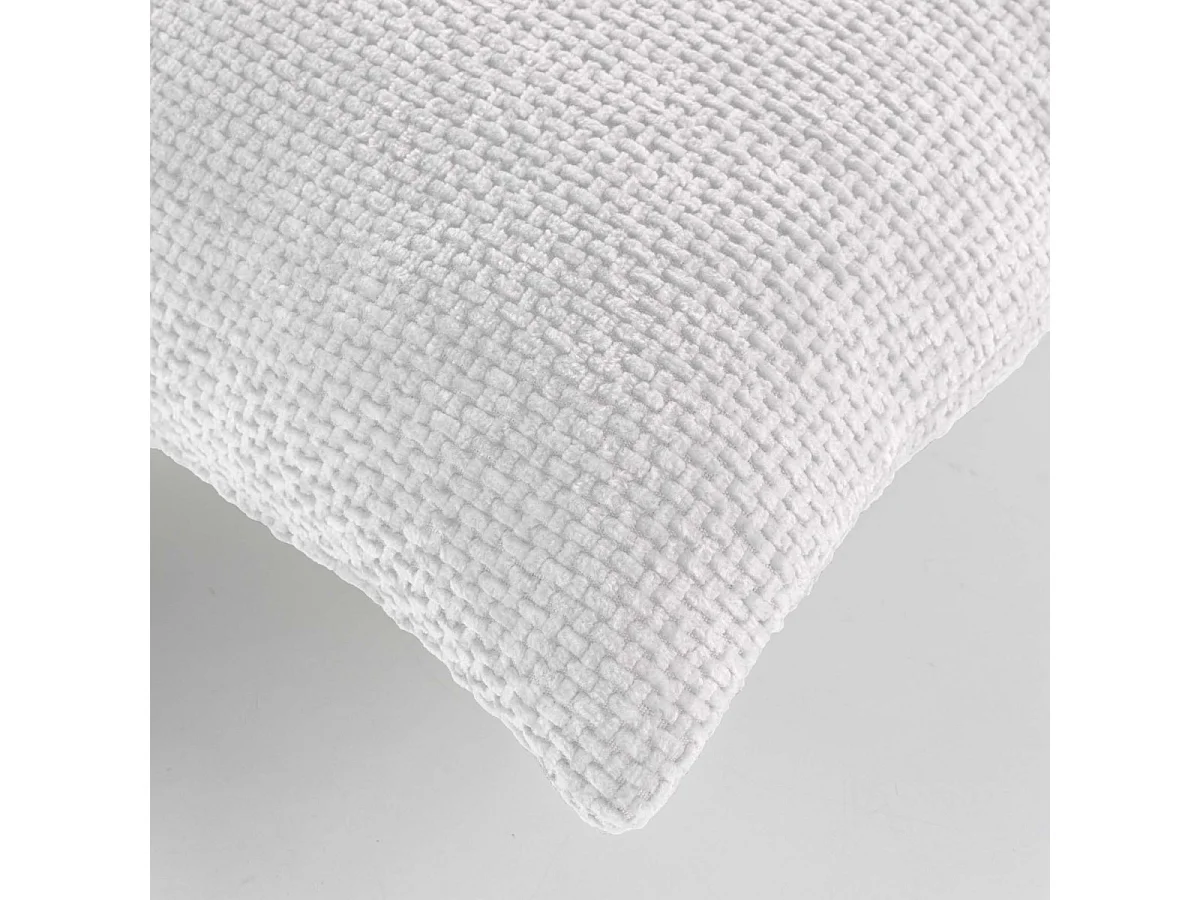 Coussin Déco en Velours Chenillé "Leo" 45x45cm Blanc