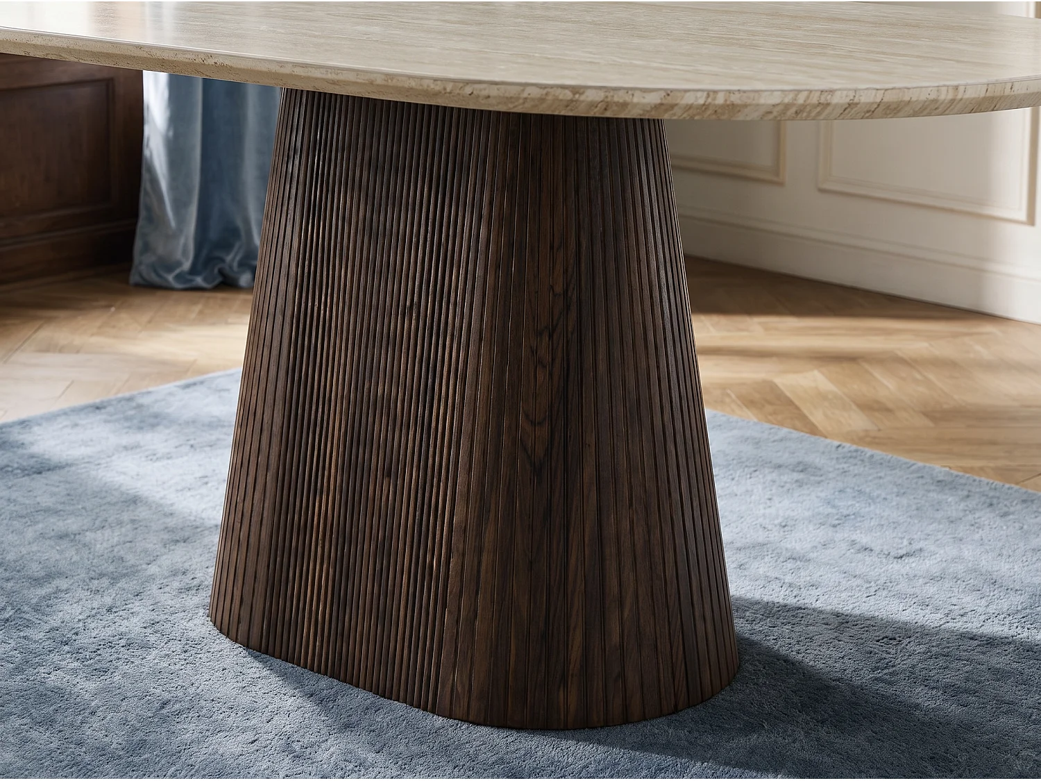 Table à manger NOVERA 180cm – Plateau en céramique et pieds finition noyer - Homeluxury