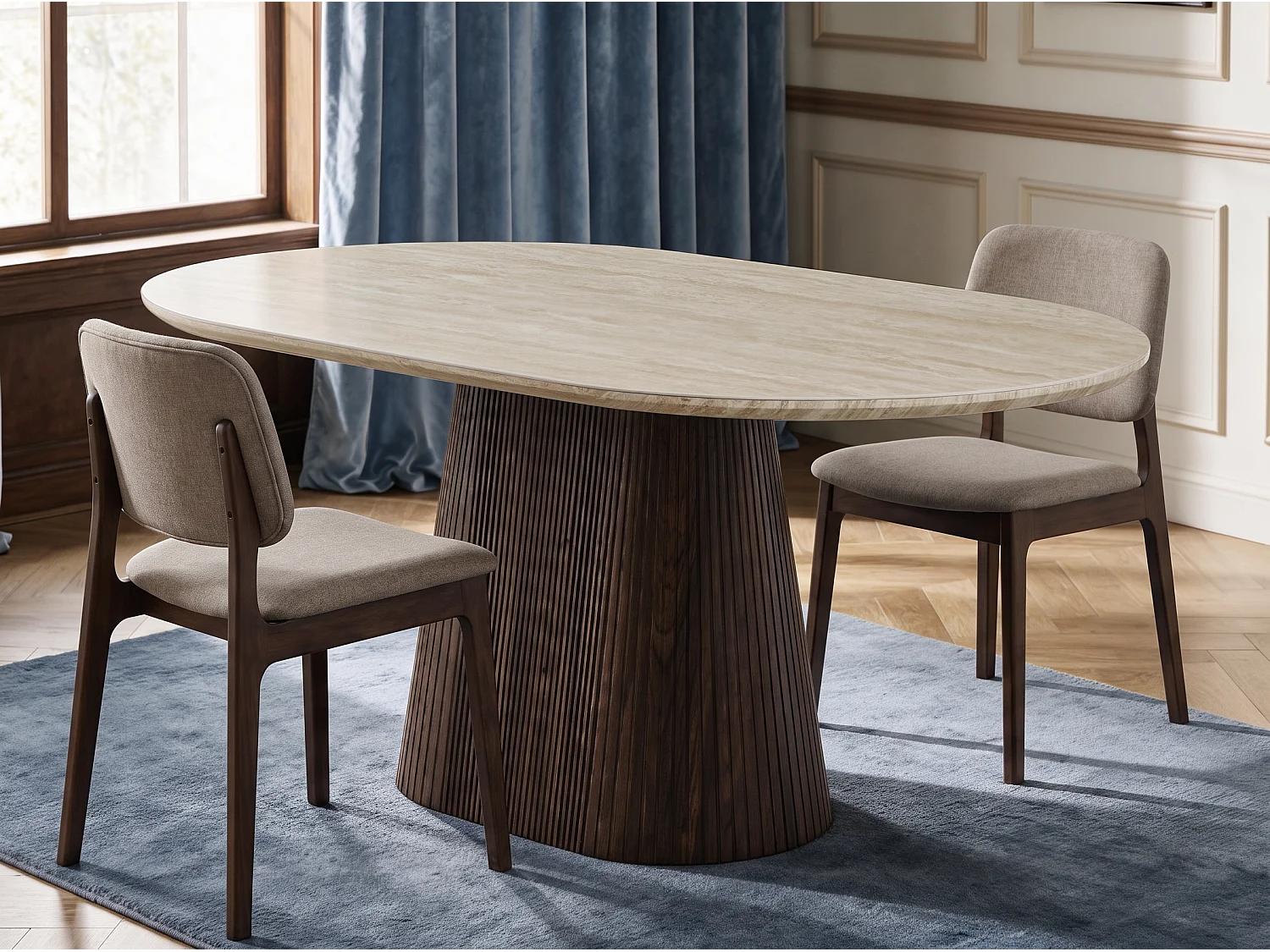 Table à manger NOVERA 180cm – Plateau en céramique et pieds finition noyer - Homeluxury