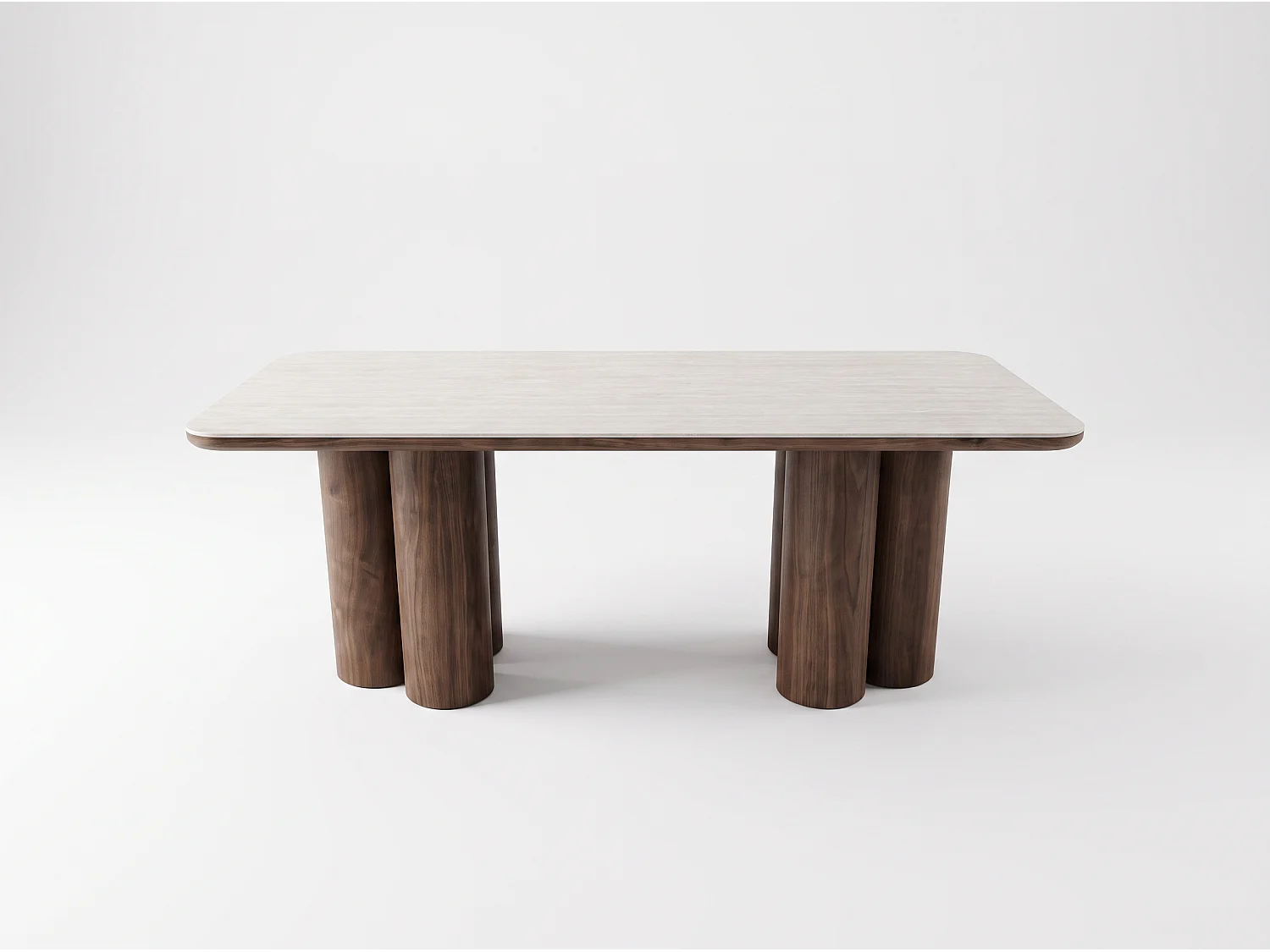 Table à manger ORIGO – Plateau en céramique travertin beige et pieds finition noyer - Homeluxury