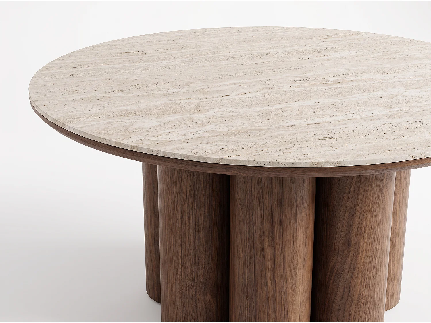 Mesa de centro ORIGO – Tablero de cerámica efecto travertino y patas con acabado nogal – Homeluxury