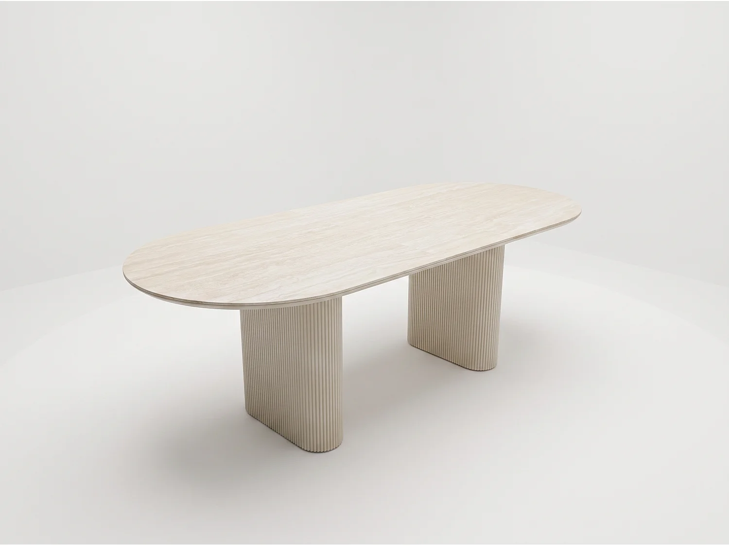 Table à manger Extensible LUNARA– Plateau en céramique et pieds finition travertin - Homeluxury