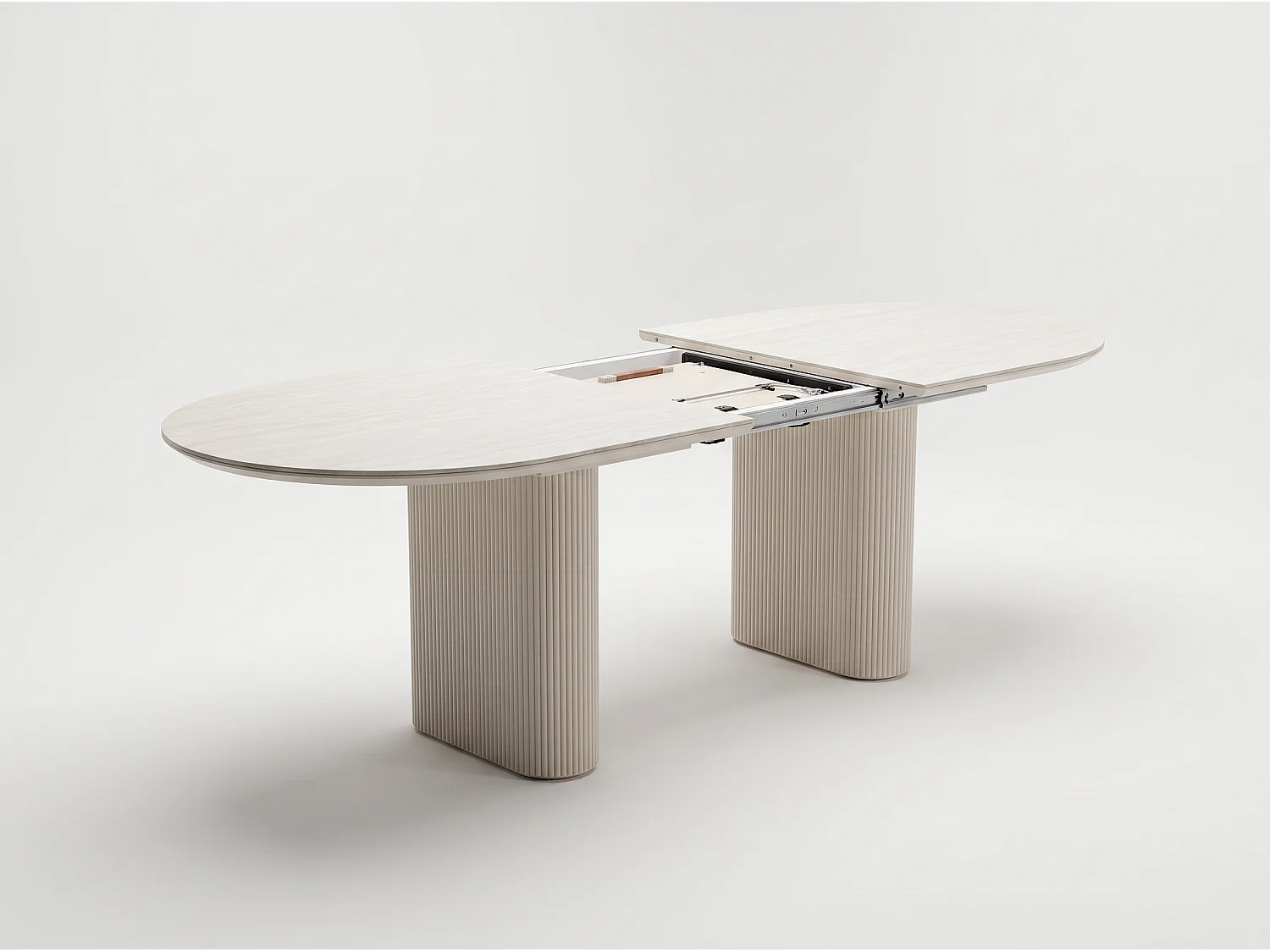 Table à manger Extensible LUNARA– Plateau en céramique et pieds finition travertin - Homeluxury