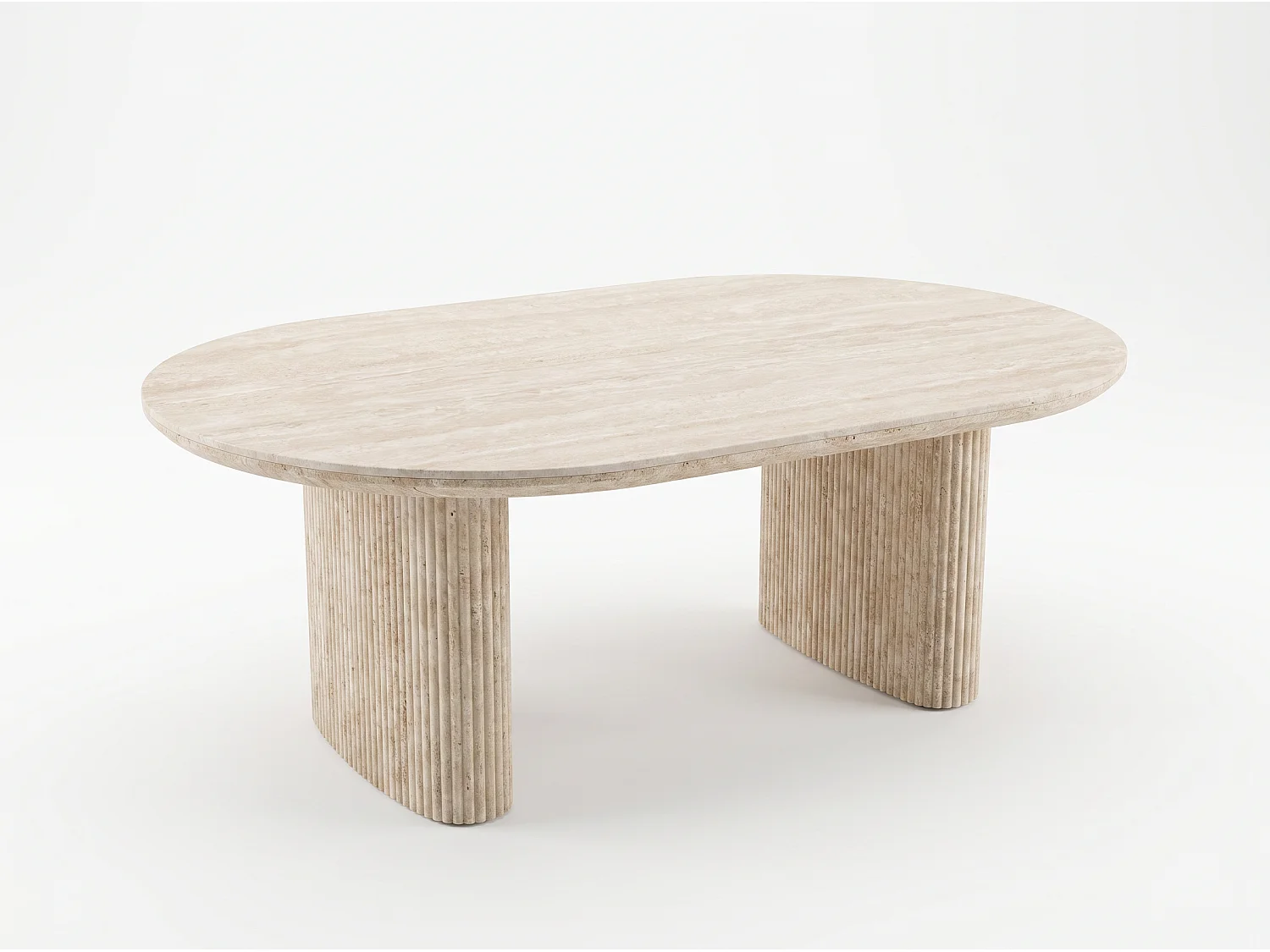 Mesa de centro ROSALIA – Tablero de cerámica travertino beige y patas con acabado travertino – Homeluxury