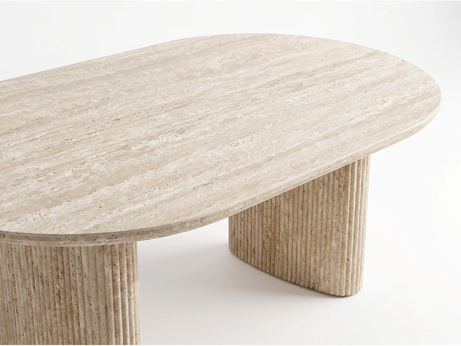 Mesa de centro ROSALIA – Tablero de cerámica travertino beige y patas con acabado travertino – Homeluxury