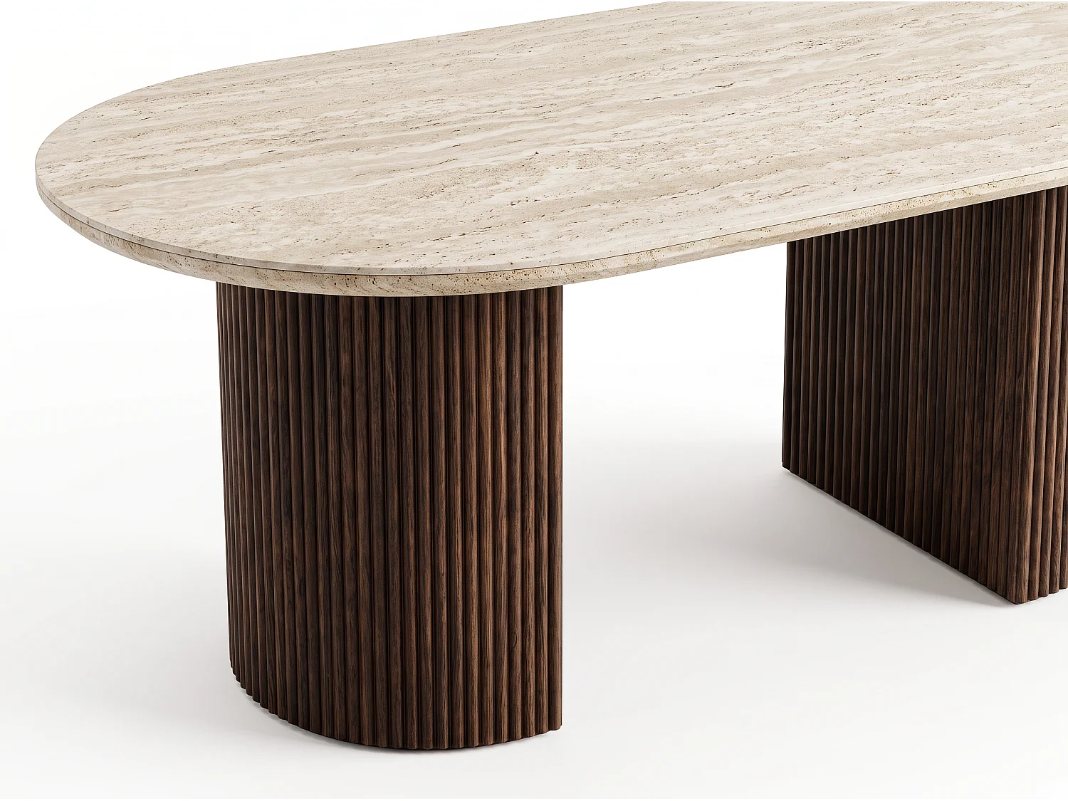Mesa de centro TERRA – Tablero de cerámica travertino y patas con acabado nogal – Homeluxury