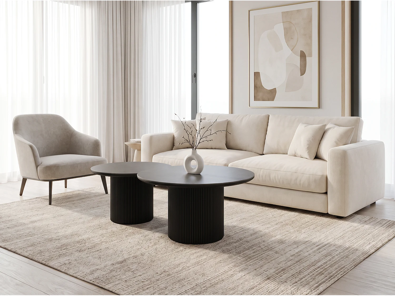 Mesa de centro GIGOGNE – Tablero y patas de cerámica negra – Homeluxury