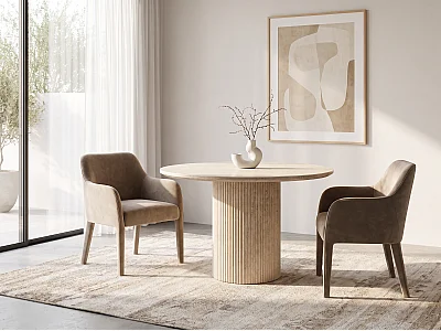 Table à manger TRAVENA 120cm – Plateau en céramique et pieds finition travertin - Homeluxury
