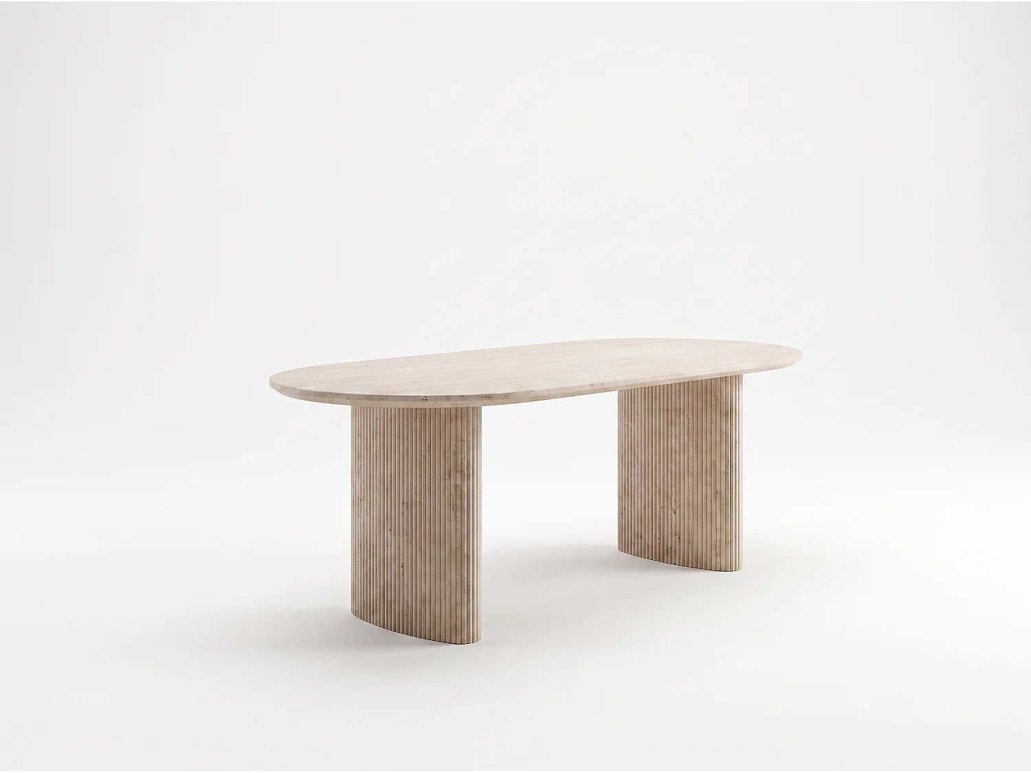 Table à manger ROSALIA – Plateau en céramique travertin beige et pieds finition travertin - Homeluxury