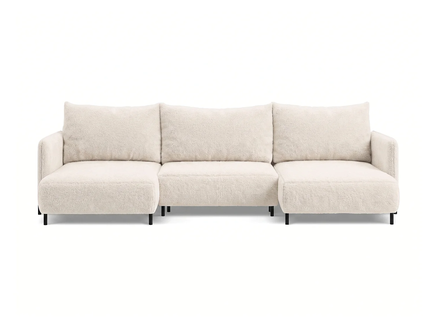 Canapé d'angle réversible 5 places FONII U convertible en tissu teddy bouclé - blanc