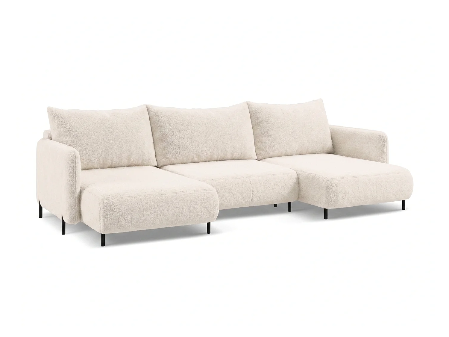 Canapé d'angle réversible 5 places FONII U convertible en tissu teddy bouclé - blanc