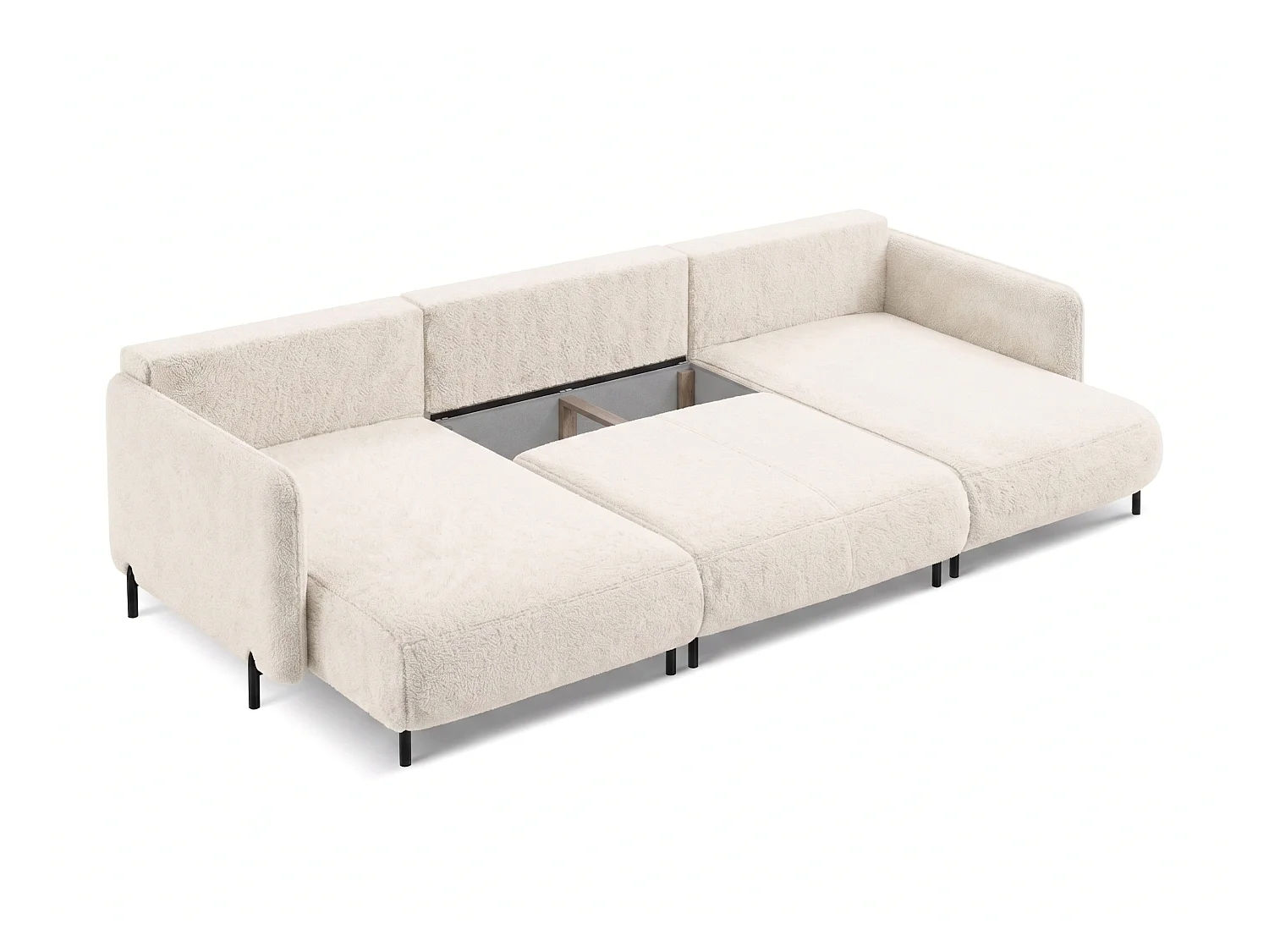Canapé d'angle réversible 5 places FONII U convertible en tissu teddy bouclé - blanc