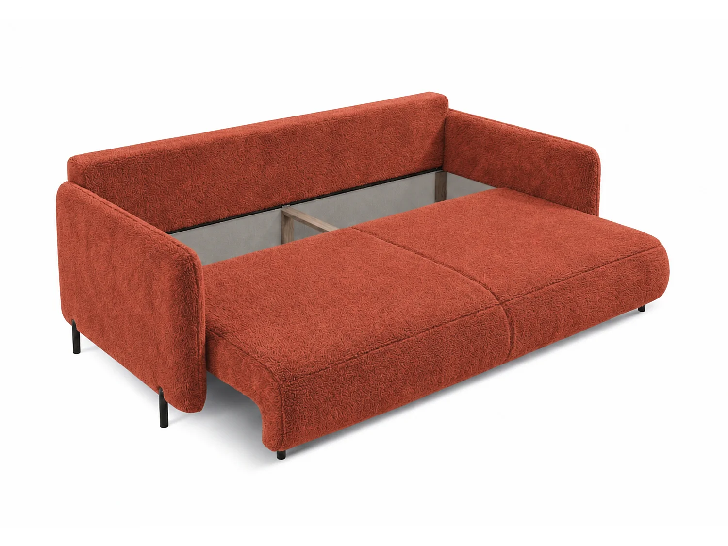 Canapé droit 3 places FONII convertible en tissu teddy bouclé - cuivré