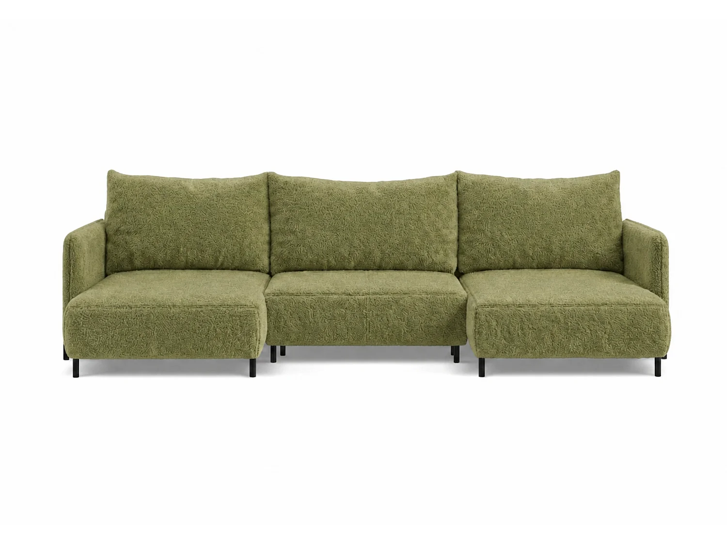 Canapé d'angle réversible 5 places FONII U convertible en tissu teddy bouclé - vert bouteille