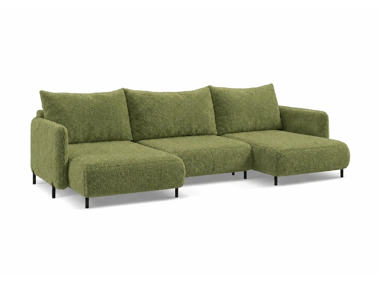 Canapé d'angle réversible 5 places FONII U convertible en tissu teddy bouclé - vert bouteille