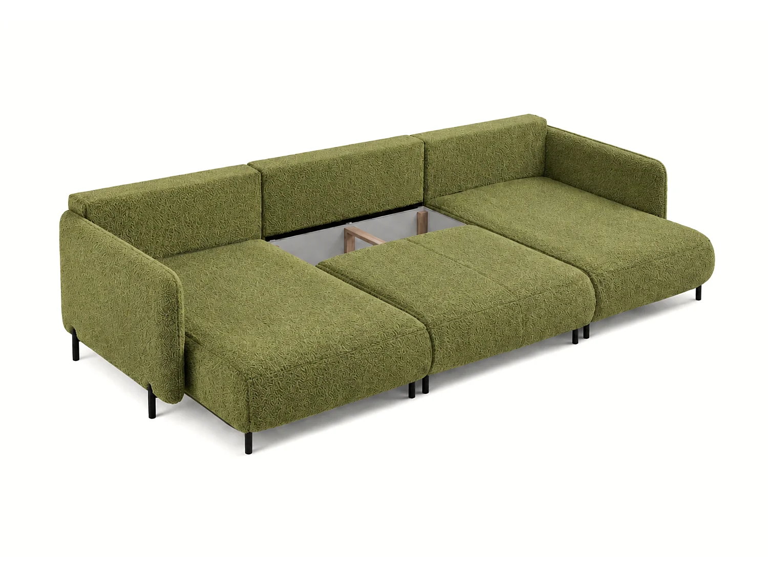 Canapé d'angle réversible 5 places FONII U convertible en tissu teddy bouclé - vert bouteille