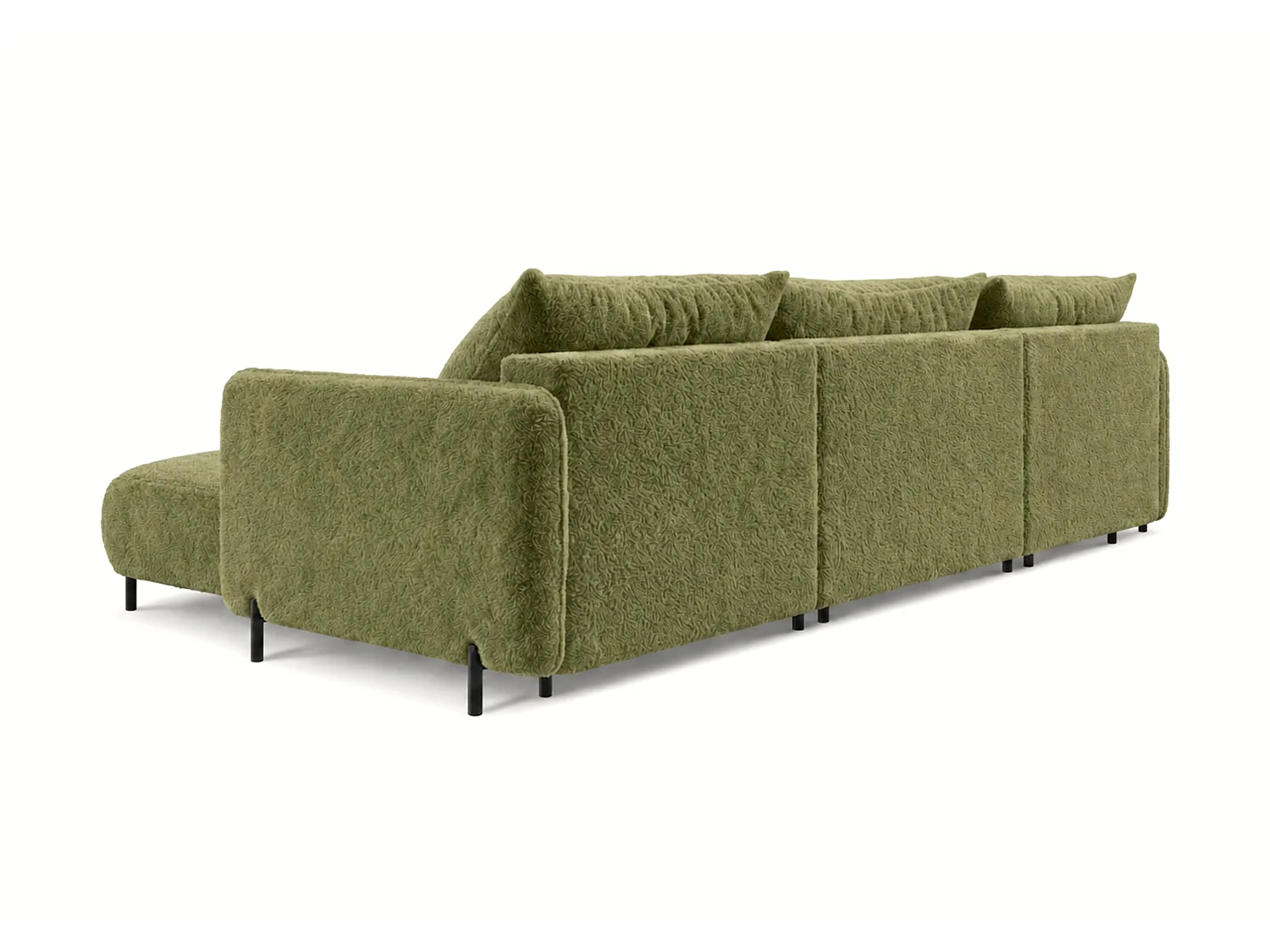 Canapé d'angle réversible 5 places FONII U convertible en tissu teddy bouclé - vert bouteille