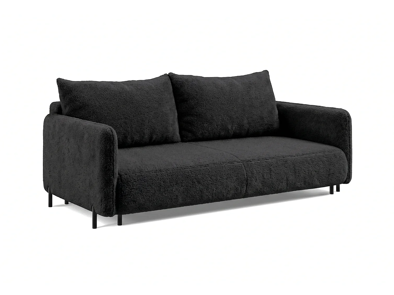 Canapé droit 3 places FONII convertible en tissu teddy bouclé - noir