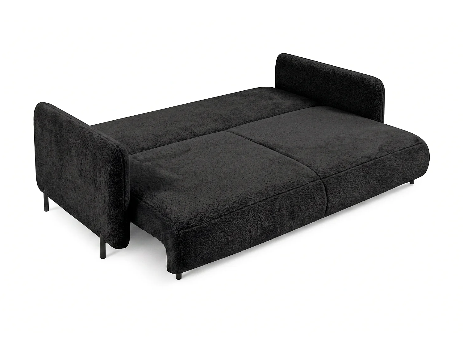 Canapé droit 3 places FONII convertible en tissu teddy bouclé - noir