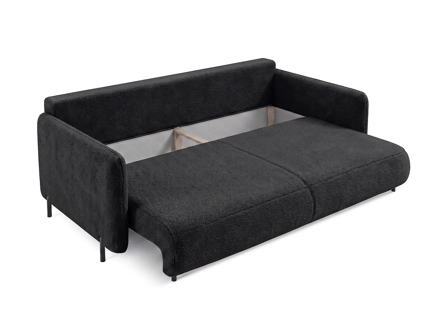 Canapé droit 3 places FONII convertible en tissu teddy bouclé - noir