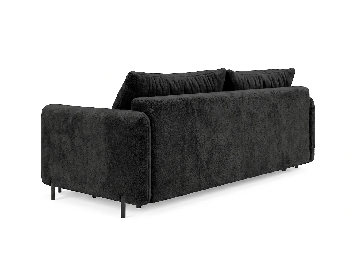 Canapé droit 3 places FONII convertible en tissu teddy bouclé - noir