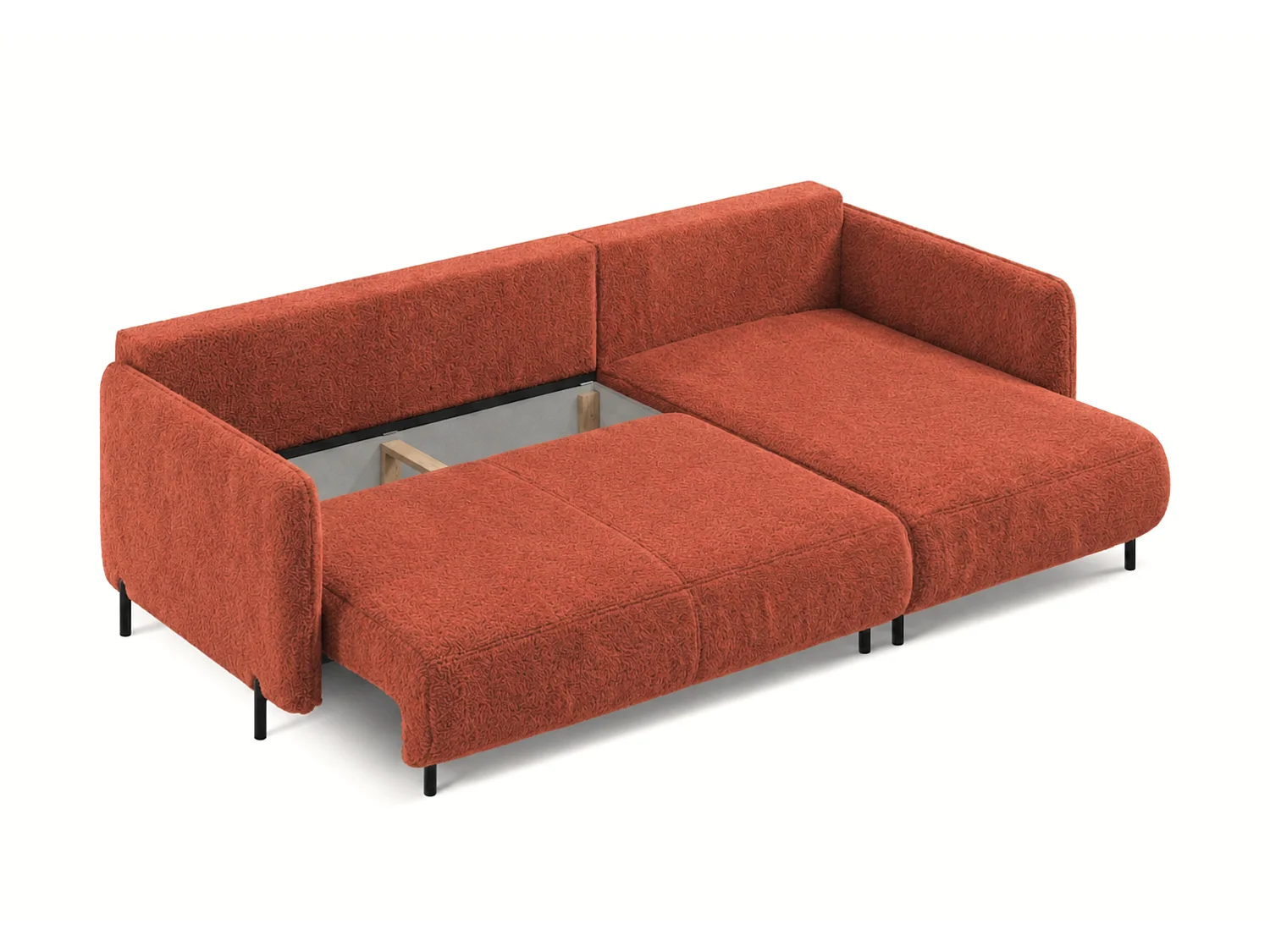 FONII XL omkeerbare 4-zits hoekbank met slaapfunctie, bekleed met koper teddy bouclé stof