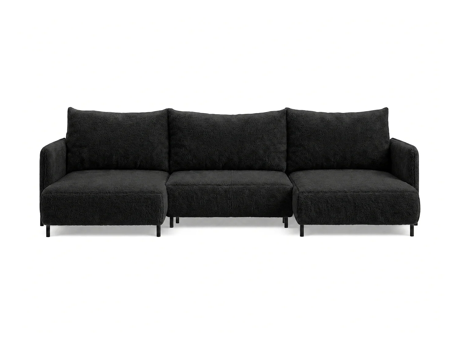 Canapé d'angle réversible 5 places FONII U convertible en tissu teddy bouclé - noir