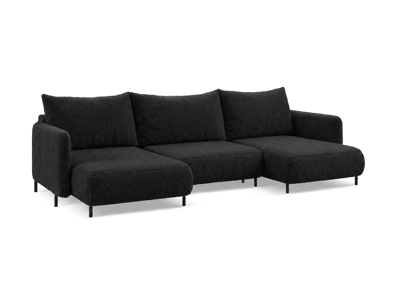 Canapé d'angle réversible 5 places FONII U convertible en tissu teddy bouclé - noir