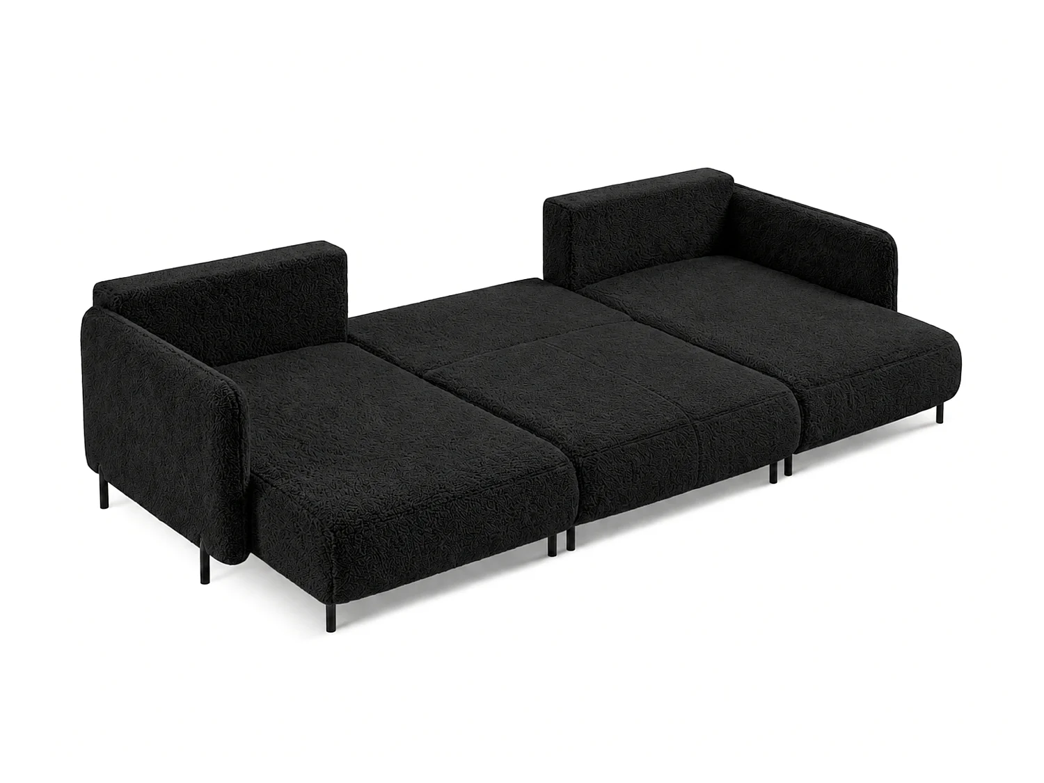 Canapé d'angle réversible 5 places FONII U convertible en tissu teddy bouclé - noir