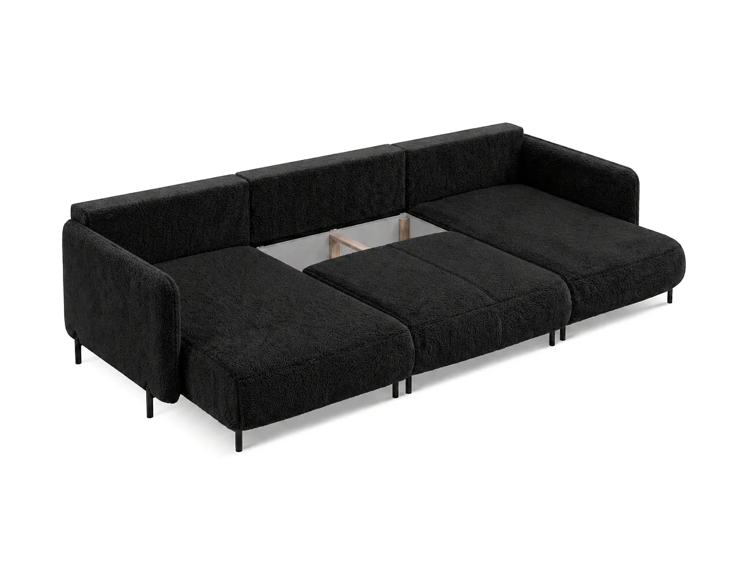 Canapé d'angle réversible 5 places FONII U convertible en tissu teddy bouclé - noir