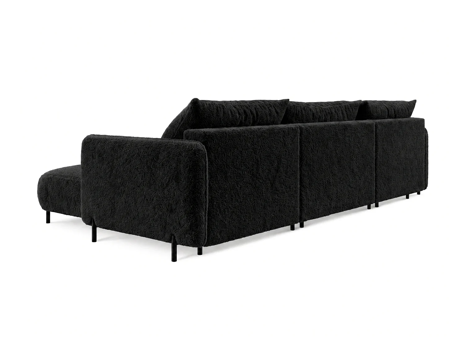 Canapé d'angle réversible 5 places FONII U convertible en tissu teddy bouclé - noir