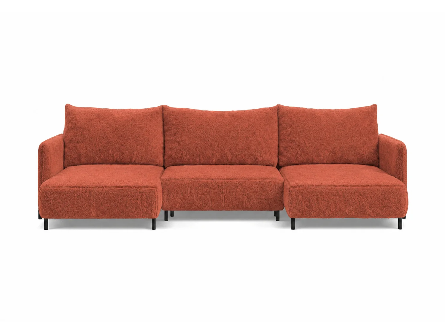 Canapé d'angle réversible 5 places FONII U convertible en tissu teddy bouclé - cuivré