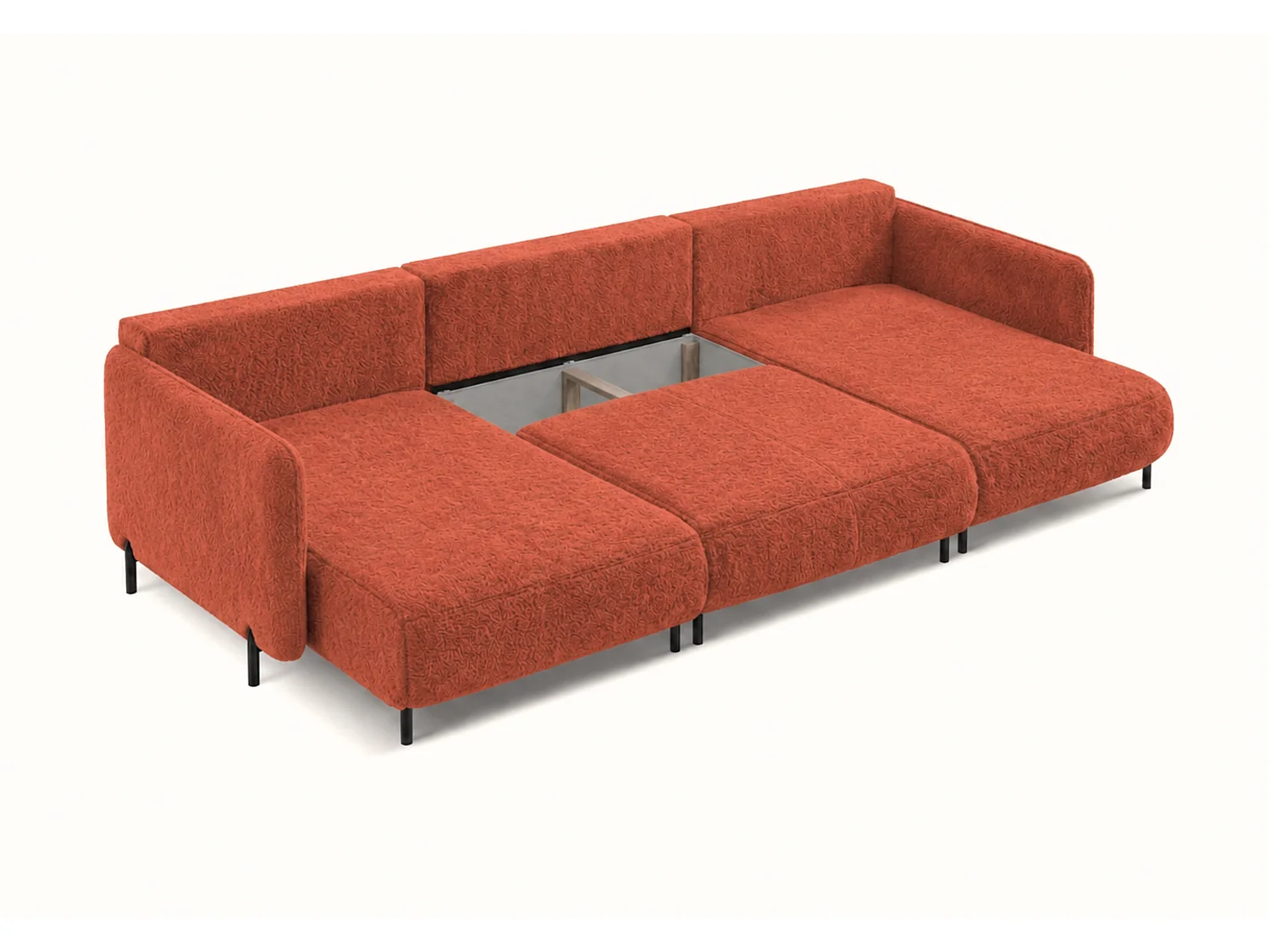 Canapé d'angle réversible 5 places FONII U convertible en tissu teddy bouclé - cuivré